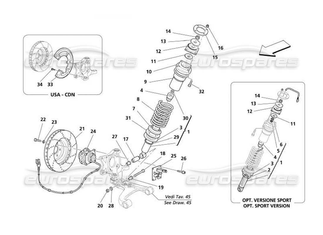 maserati 4200 coupe (2005) suspensión delantera - amortiguador y disco de freno diagrama de piezas