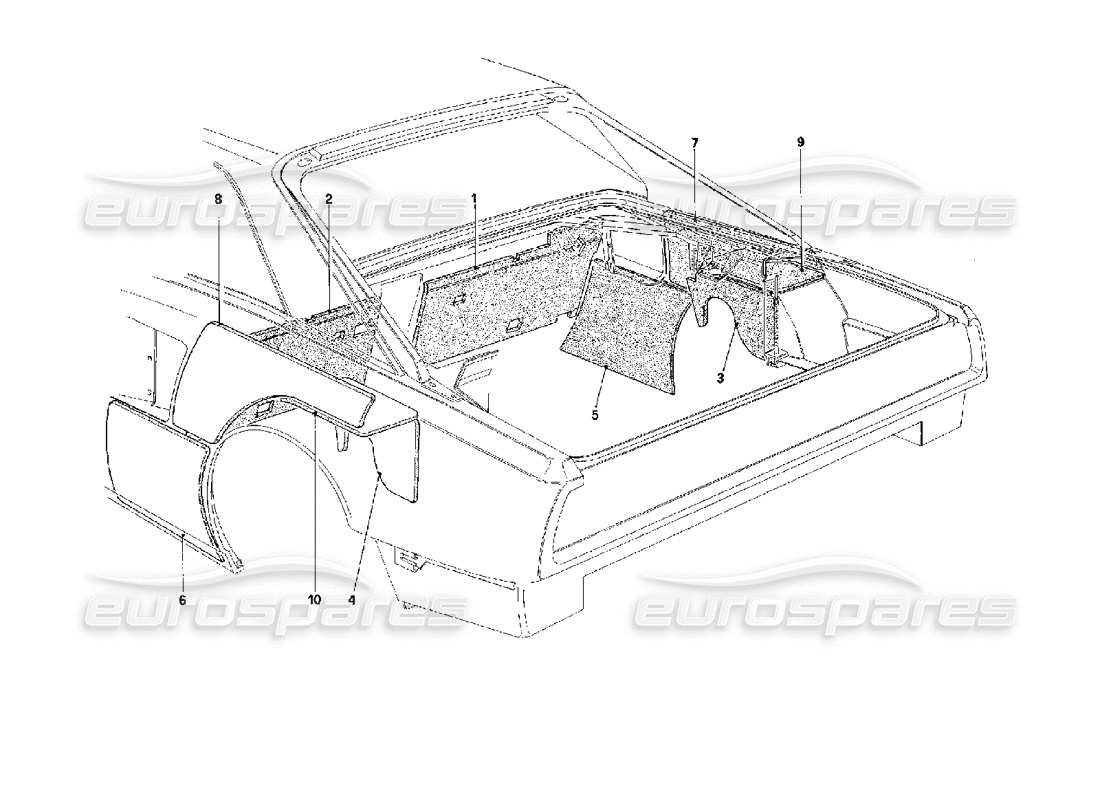 ferrari mondial 3.4 t coupe/cabrio aislamiento del compartimiento del motor - coupé - para autos versión ch diagrama de piezas