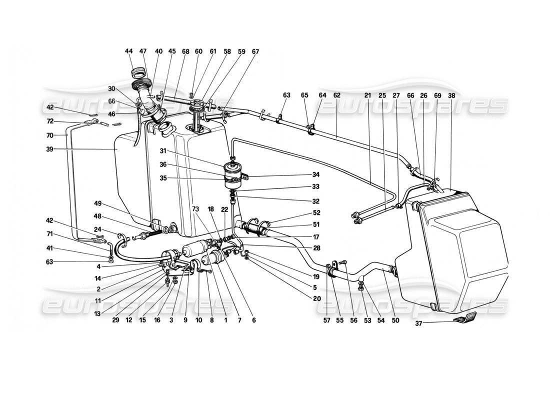 ferrari 208 turbo (1982) diagrama de piezas de la bomba de combustible y las tuberías