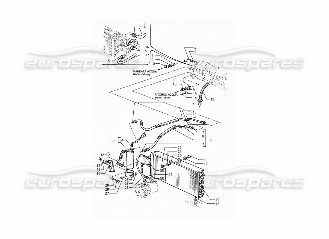 maserati ghibli 2.8 (abs) sistema de aire acondicionado (transmisión lh) con freón r12 diagrama de piezas