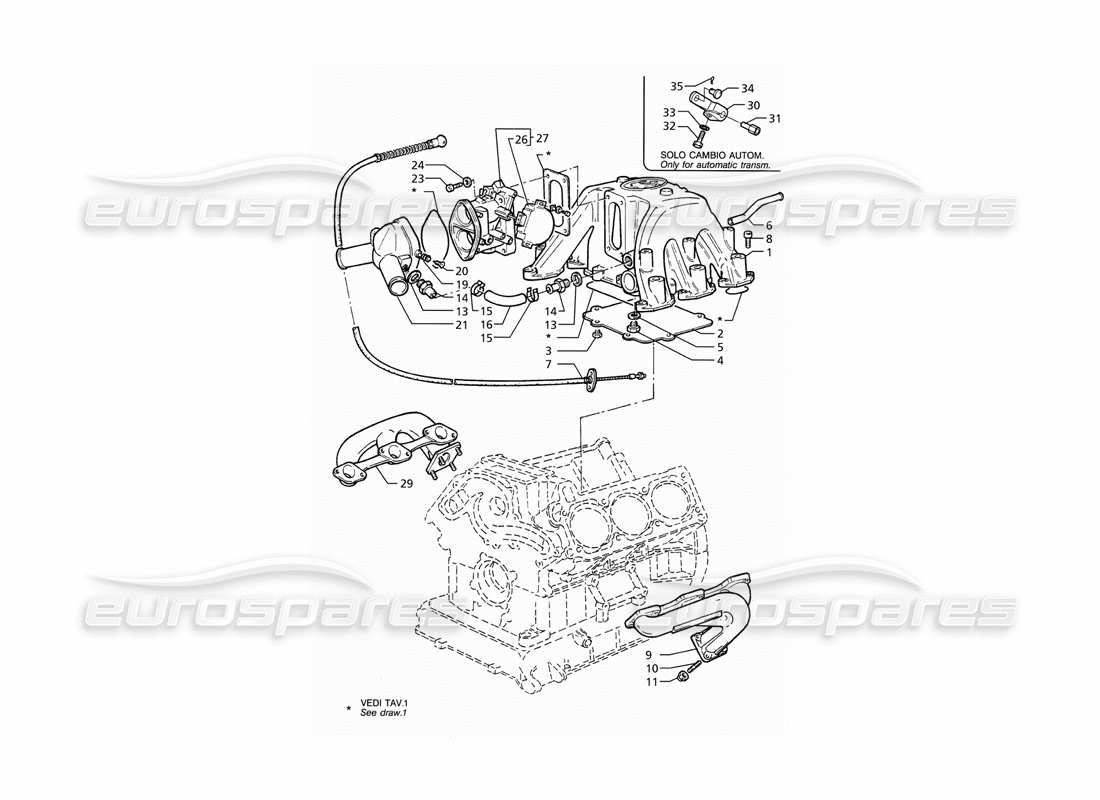 maserati ghibli 2.8 (abs) diagrama de piezas del cuerpo de la válvula del acelerador del colector de admisión y escape