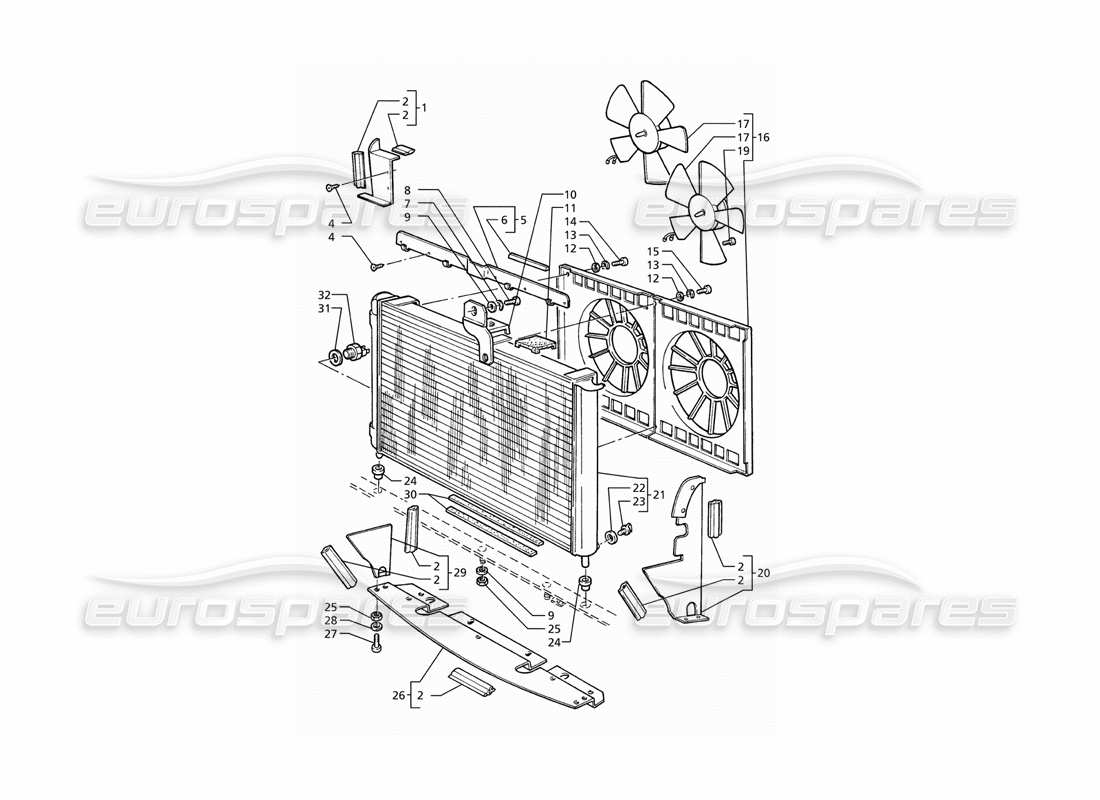 maserati ghibli 2.8 (abs) radiador y ventiladores de refrigeración diagrama de piezas