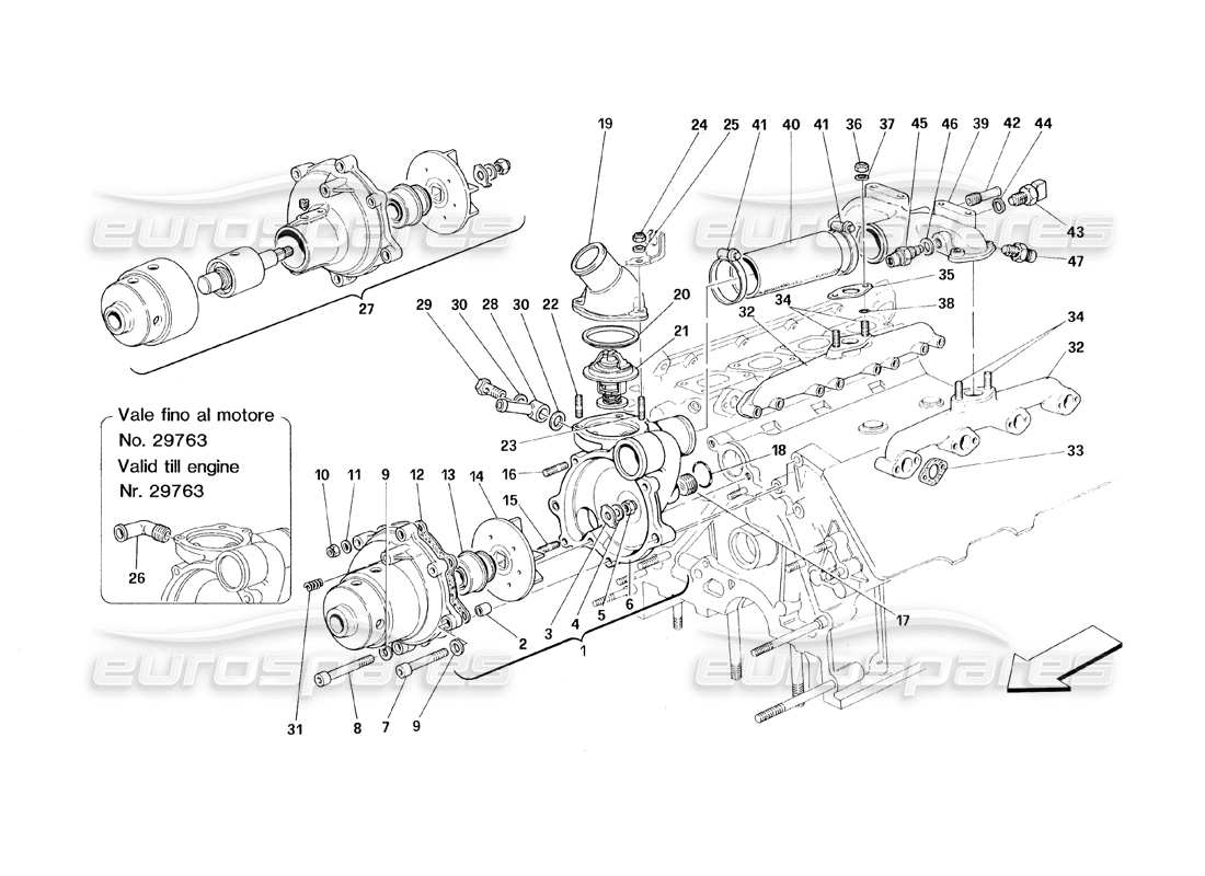 ferrari 348 (1993) tb / ts diagrama de piezas de la bomba de agua