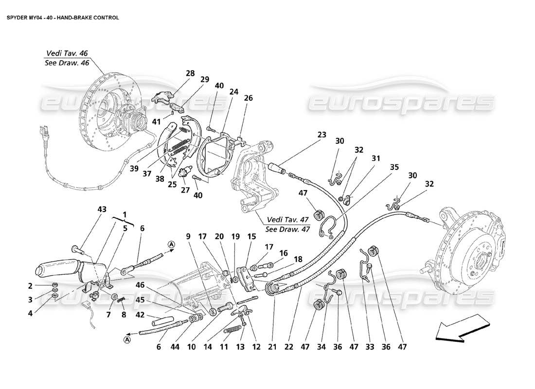 maserati 4200 spyder (2004) control del freno de mano diagrama de piezas