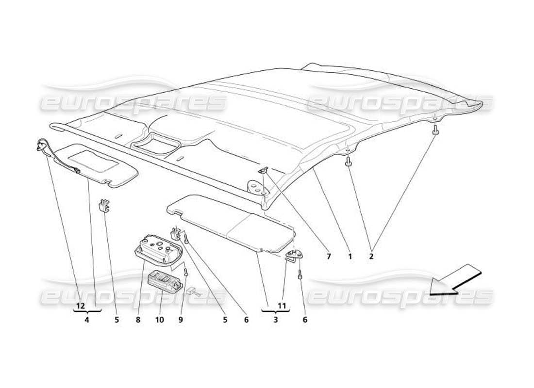 maserati 4200 coupe (2005) diagrama de piezas de tapicería y accesorios del panel del techo