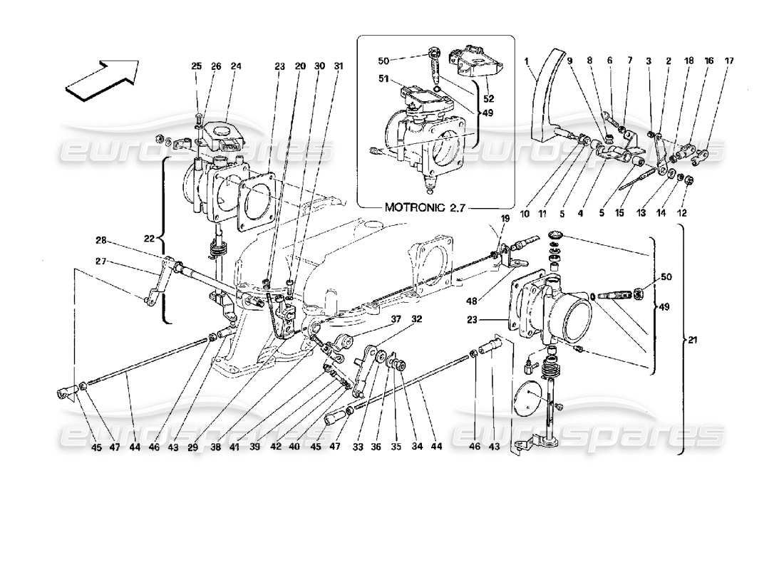 ferrari mondial 3.4 t coupe/cabrio caja y varillaje del acelerador diagrama de piezas
