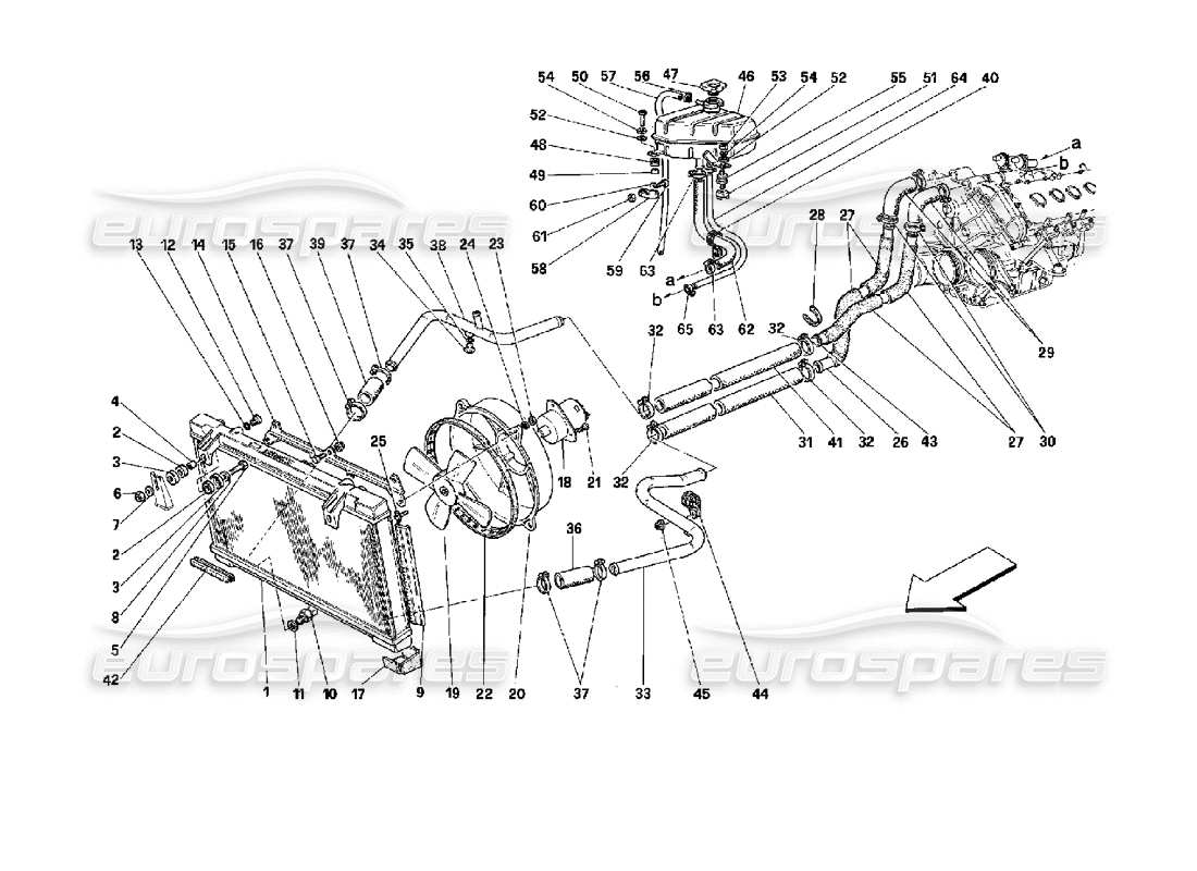 ferrari mondial 3.4 t coupe/cabrio sistema de refrigeración diagrama de piezas