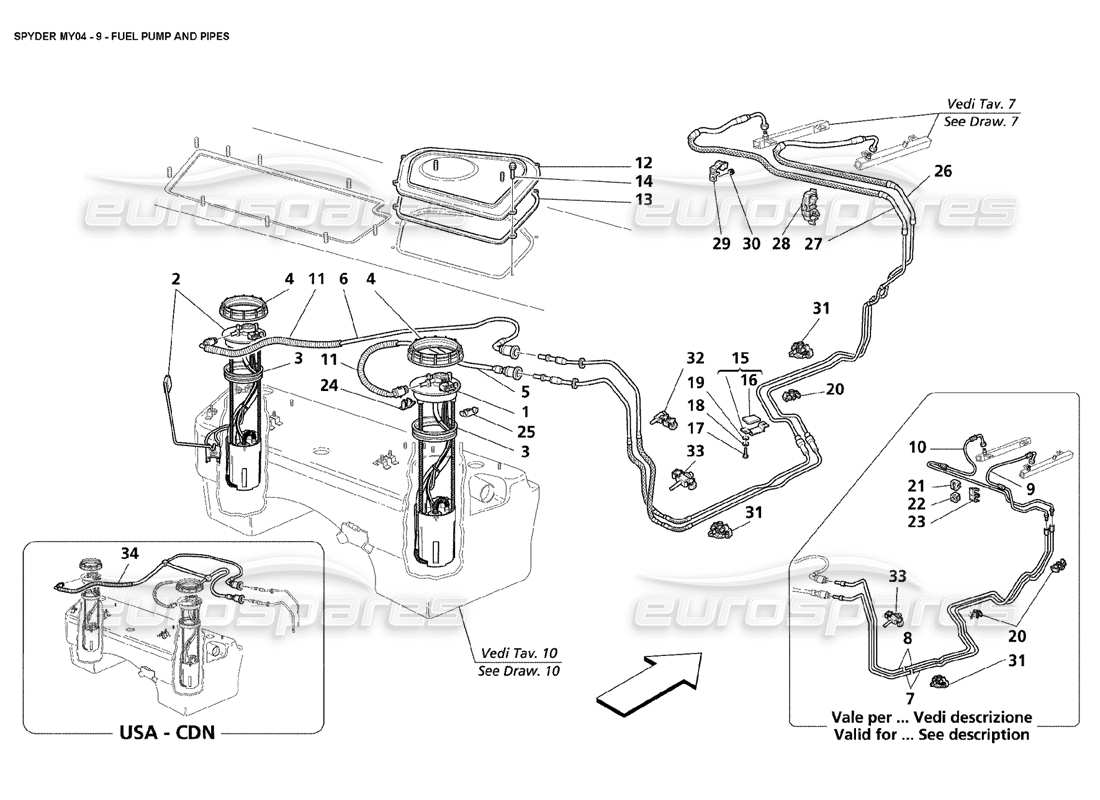 maserati 4200 spyder (2004) bomba de combustible y tuberías diagrama de piezas