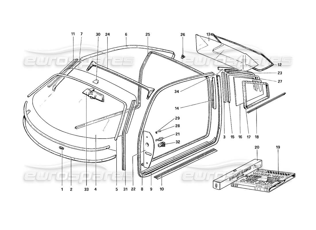 ferrari 308 quattrovalvole (1985) diagrama de piezas de gafas