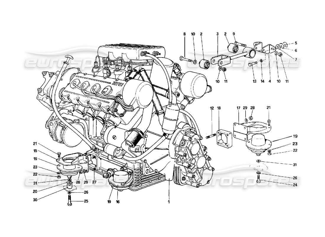 ferrari 308 quattrovalvole (1985) motor - caja de cambios y soportes diagrama de piezas