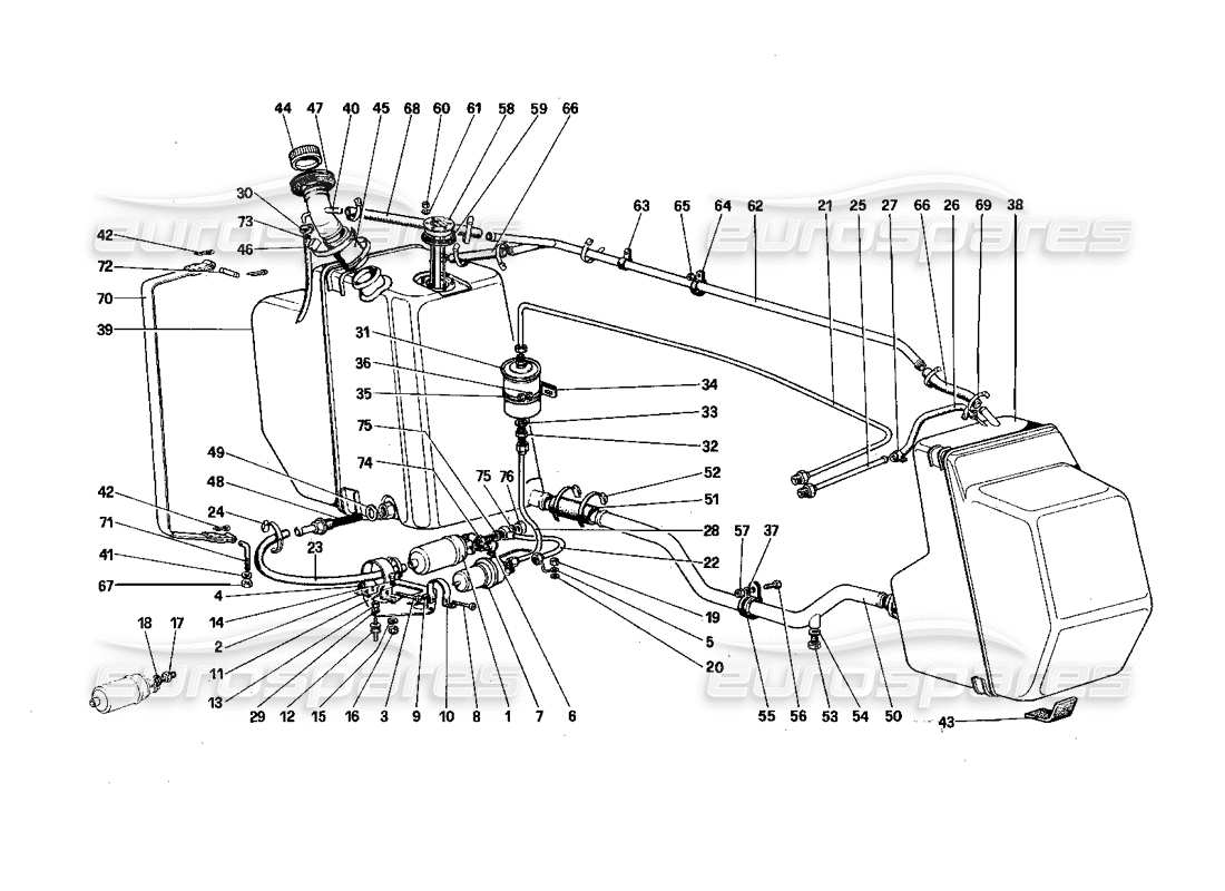 ferrari 308 quattrovalvole (1985) diagrama de piezas de la bomba de combustible y las tuberías