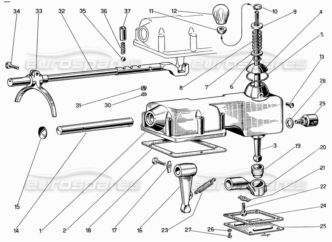 ferrari 330 gt 2+2 diagrama de piezas de la palanca de cambios