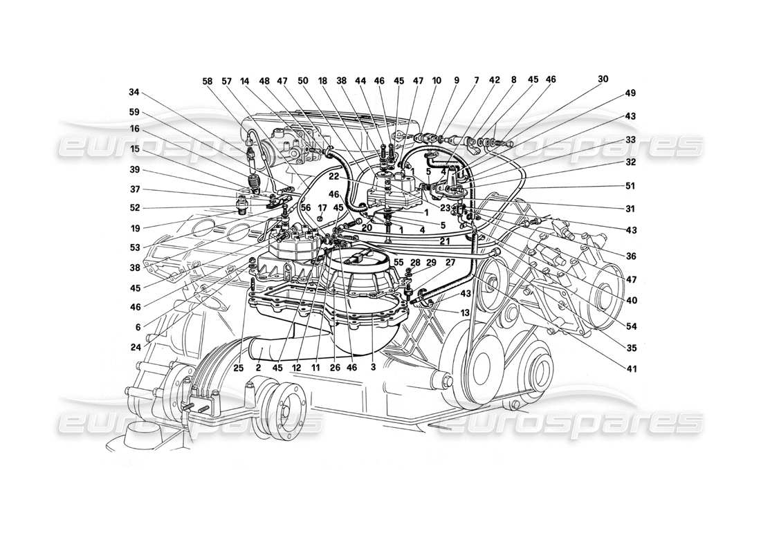ferrari 208 turbo (1982) sistema de inyección de combustible: distribuidores de combustible, diagrama de piezas de líneas
