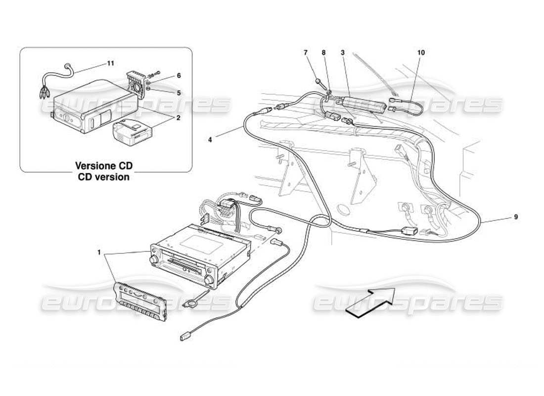 ferrari 550 barchetta diagrama de piezas del equipo estéreo