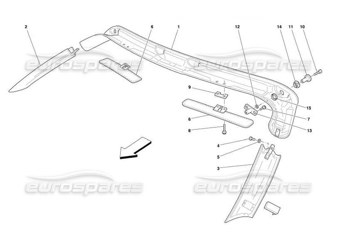 ferrari 550 barchetta diagrama de piezas de tapicería y accesorios del panel del techo