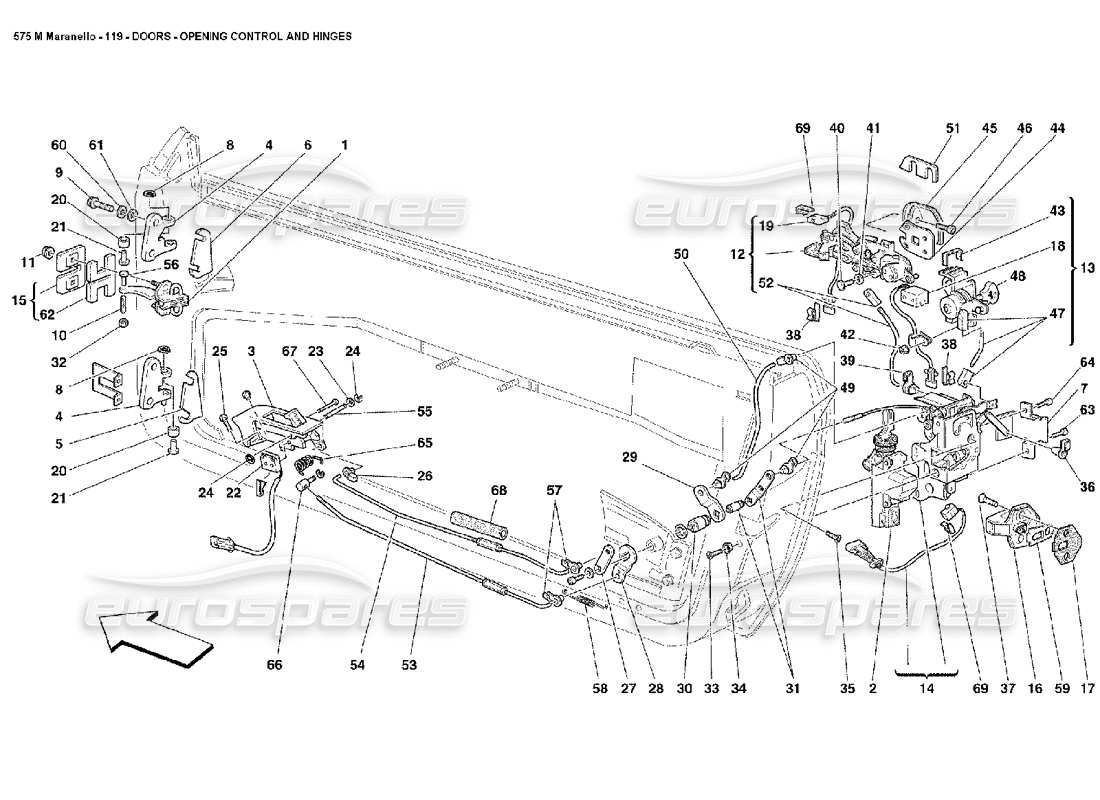 ferrari 575m maranello control de apertura de puertas y bisagras. diagrama de piezas