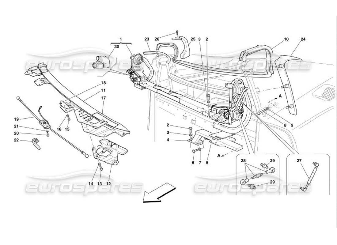 ferrari 575 superamerica diagrama de movimiento y cierre del techo corredizo