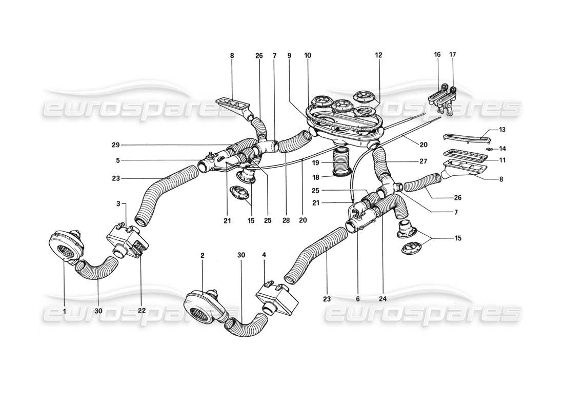 ferrari 512 bbi diagrama de piezas del sistema de calefacción