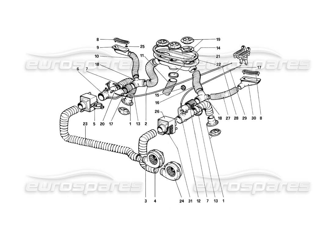 ferrari 208 turbo (1982) diagrama de piezas del sistema de calefacción