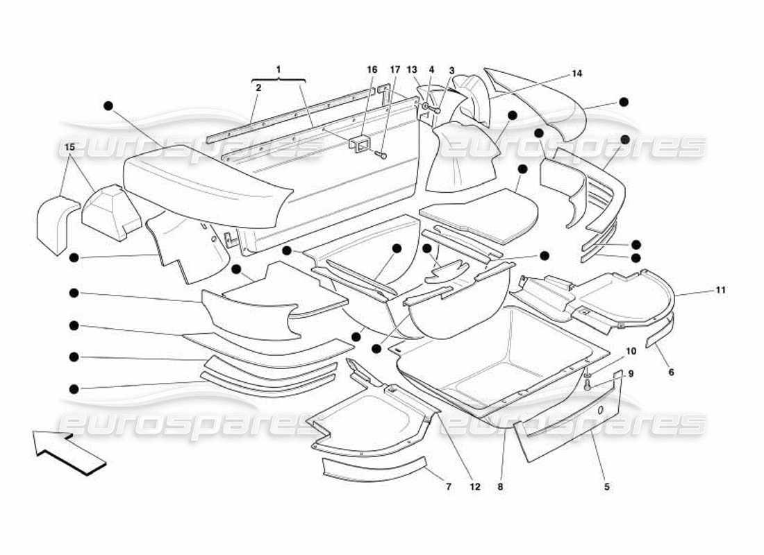 ferrari 550 barchetta diagrama de piezas del aislamiento de la bota