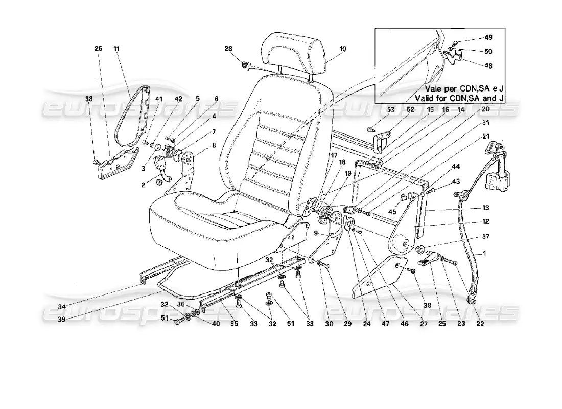ferrari 512 m asientos y cinturones de seguridad -no para ee.uu.- diagrama de piezas