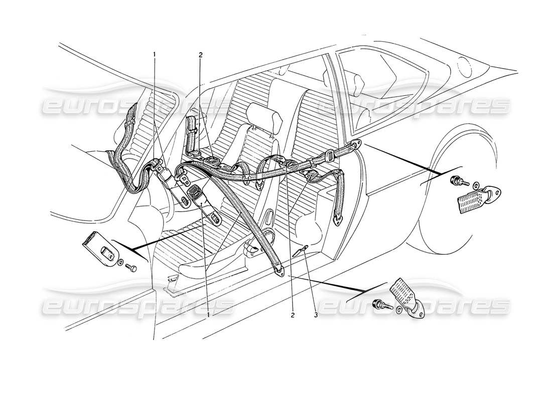 ferrari 208 gt4 dino (1975) cinturones de seguridad diagrama de piezas