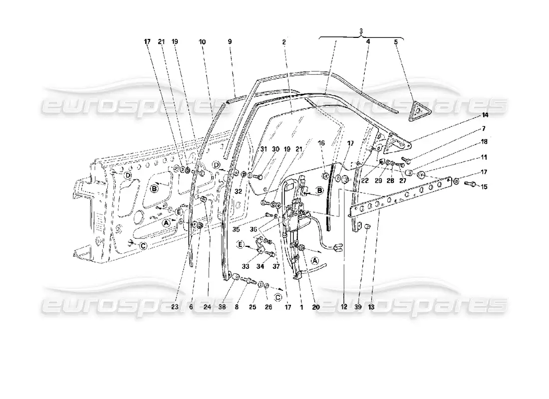 ferrari 512 m puerta - ventana eléctrica diagrama de piezas