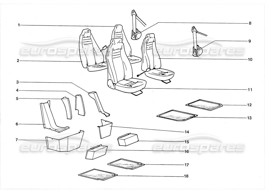 lamborghini lm002 (1988) diagrama de piezas de asientos y alfombras