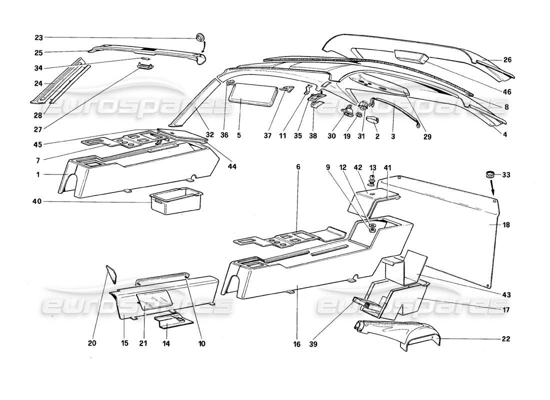 ferrari 328 (1988) diagrama de partes de túnel y techo