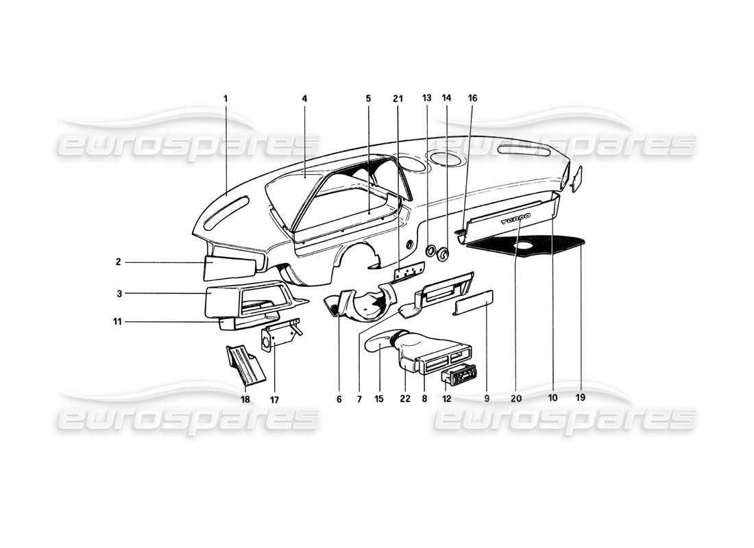 ferrari 208 turbo (1982) tablero de instrumentos diagrama de piezas