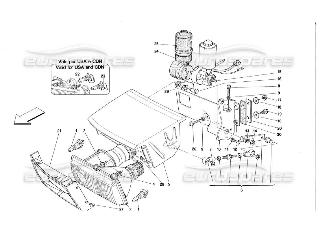 ferrari 348 (1993) tb / ts diagrama de piezas del dispositivo de elevación de luces y faros