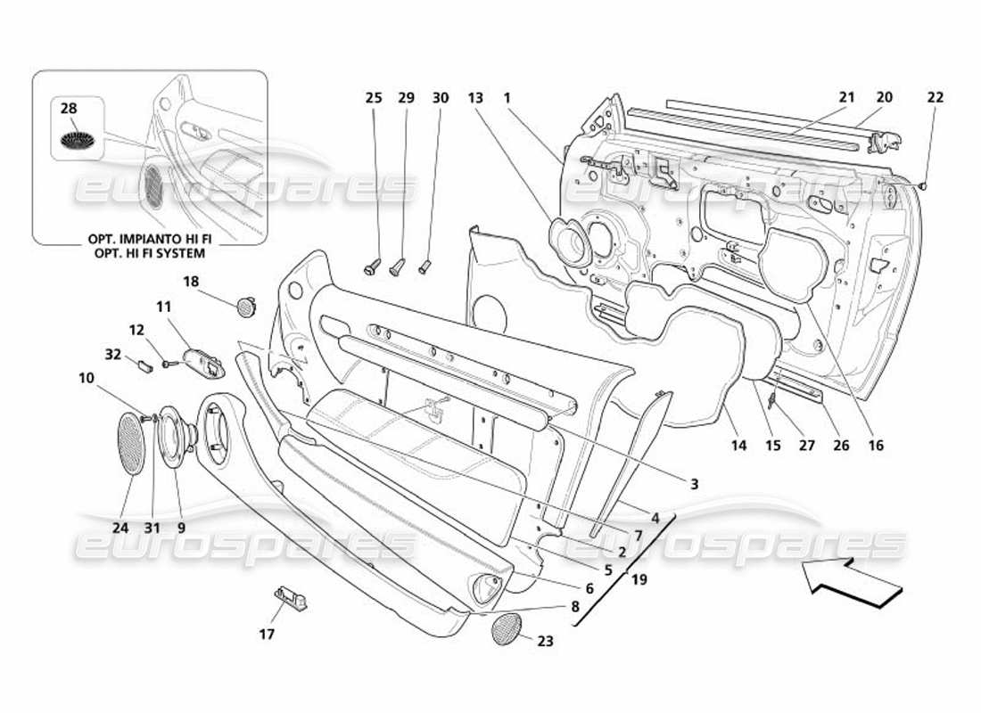 maserati 4200 spyder (2005) puertas - marcos y revestimientos diagrama de piezas