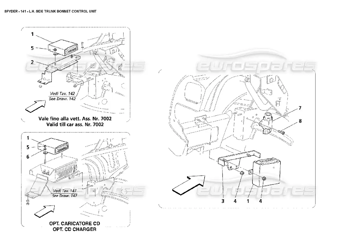 maserati 4200 spyder (2002) diagrama de piezas de la unidad de control del capó del maletero lateral izquierdo
