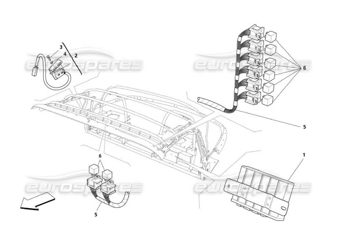 maserati 4200 spyder (2005) estación de control capote - relé - diagrama de piezas del microinterruptor