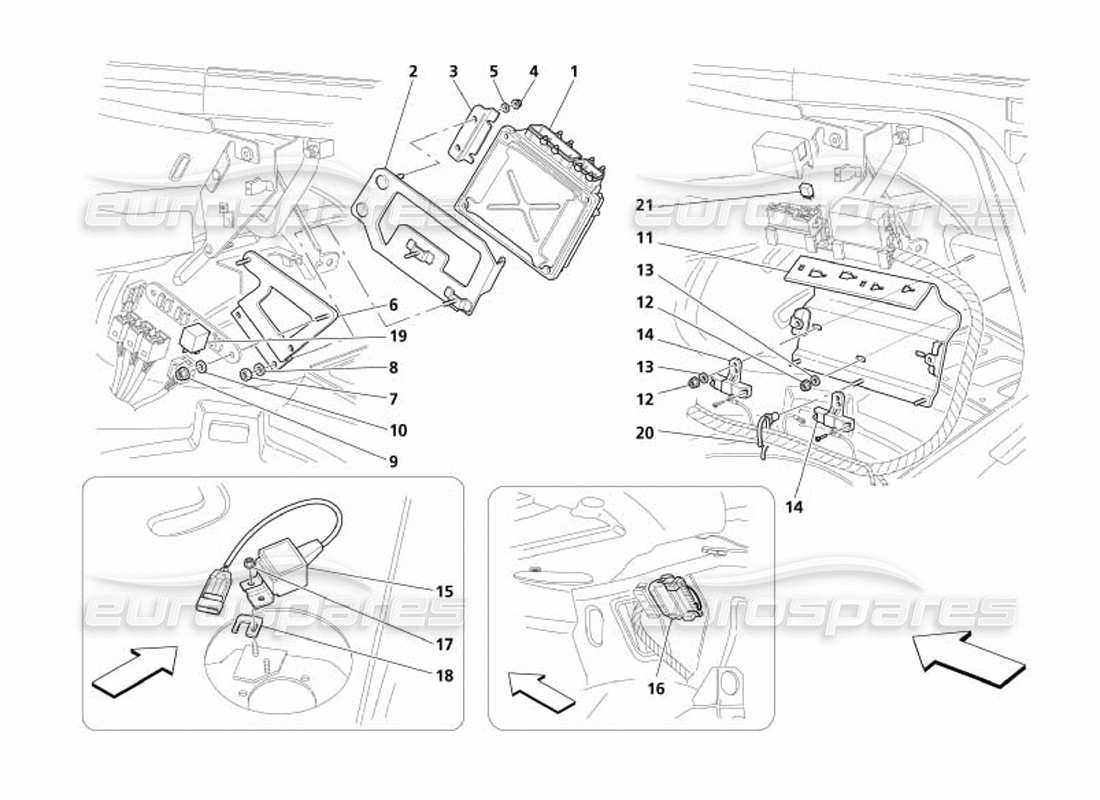 maserati 4200 spyder (2005) diagrama de piezas de las unidades de control y sensor del capó del maletero lateral derecho