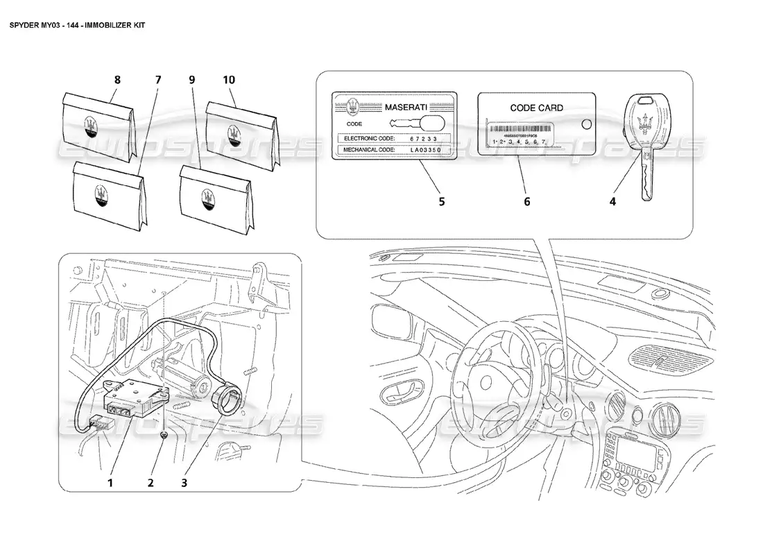 maserati 4200 spyder (2003) kit inmovilizador diagrama de piezas