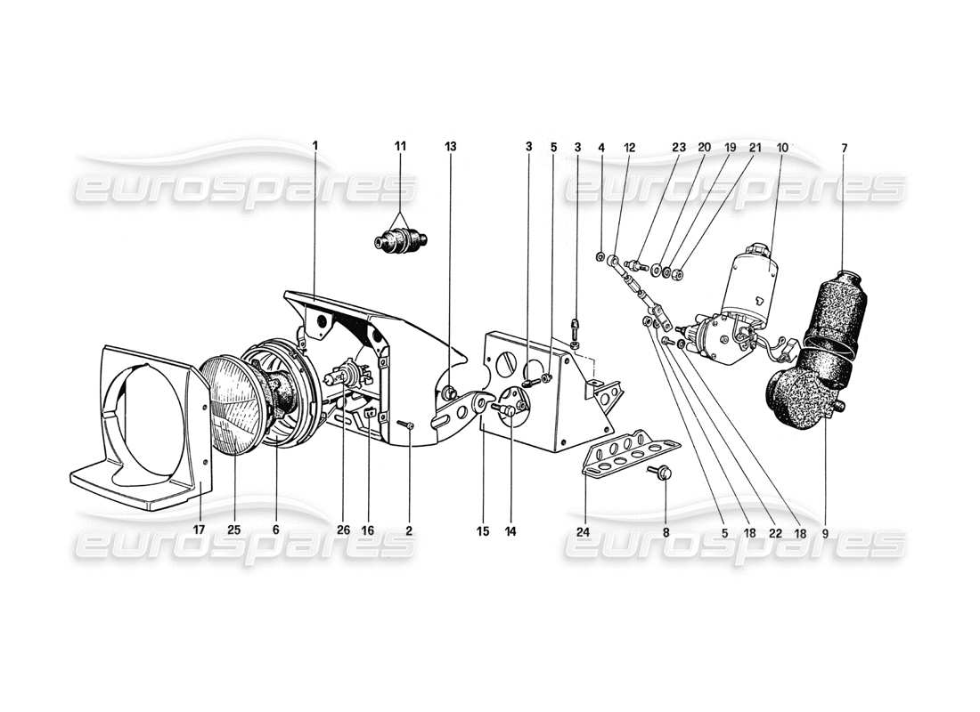 ferrari 288 gto headlights lifting device and sealed beams part diagram