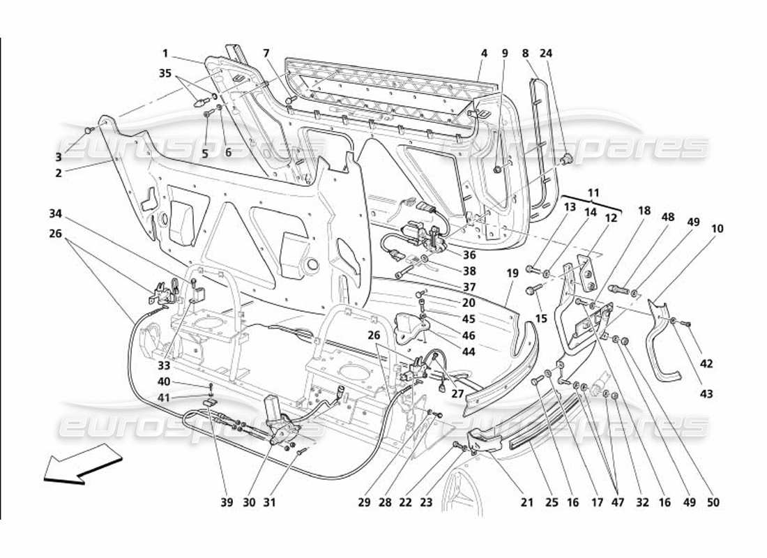 maserati 4200 spyder (2005) diagrama de partes de tapa y cierres de capote
