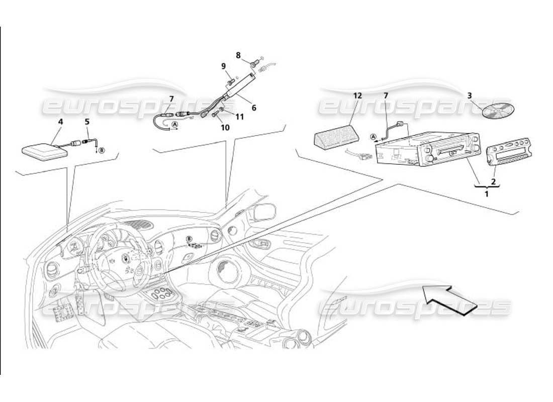 maserati 4200 gransport (2005) diagrama de piezas del sistema estéreo del automóvil
