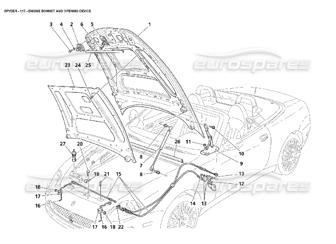 maserati 4200 spyder (2002) capó del motor y dispositivo de apertura diagrama de piezas
