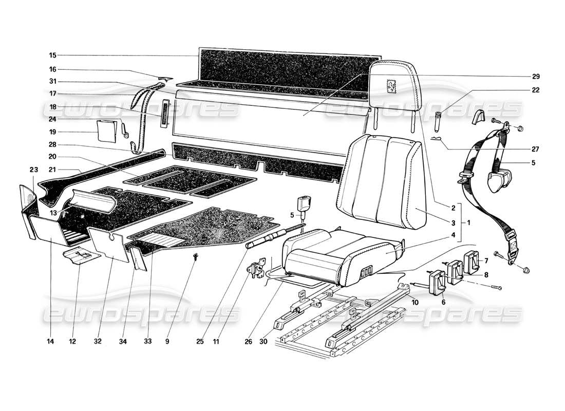 ferrari testarossa (1990) asientos y alfombras diagrama de piezas