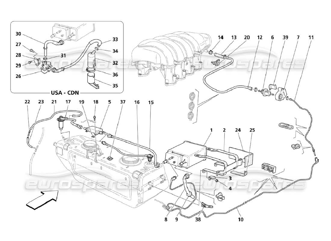 maserati qtp. (2006) 4.2 diagrama de piezas del sistema de reciclaje de vapores de combustible