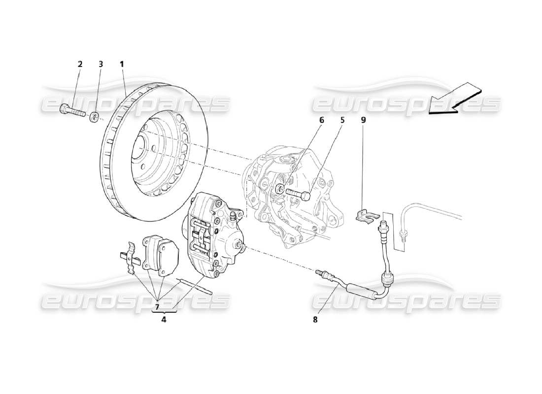 maserati qtp. (2006) 4.2 diagrama de piezas de las piezas de frenado de las ruedas traseras