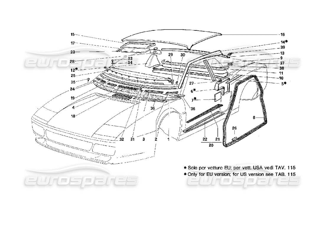 ferrari 512 tr diagrama de piezas de accesorios y adornos