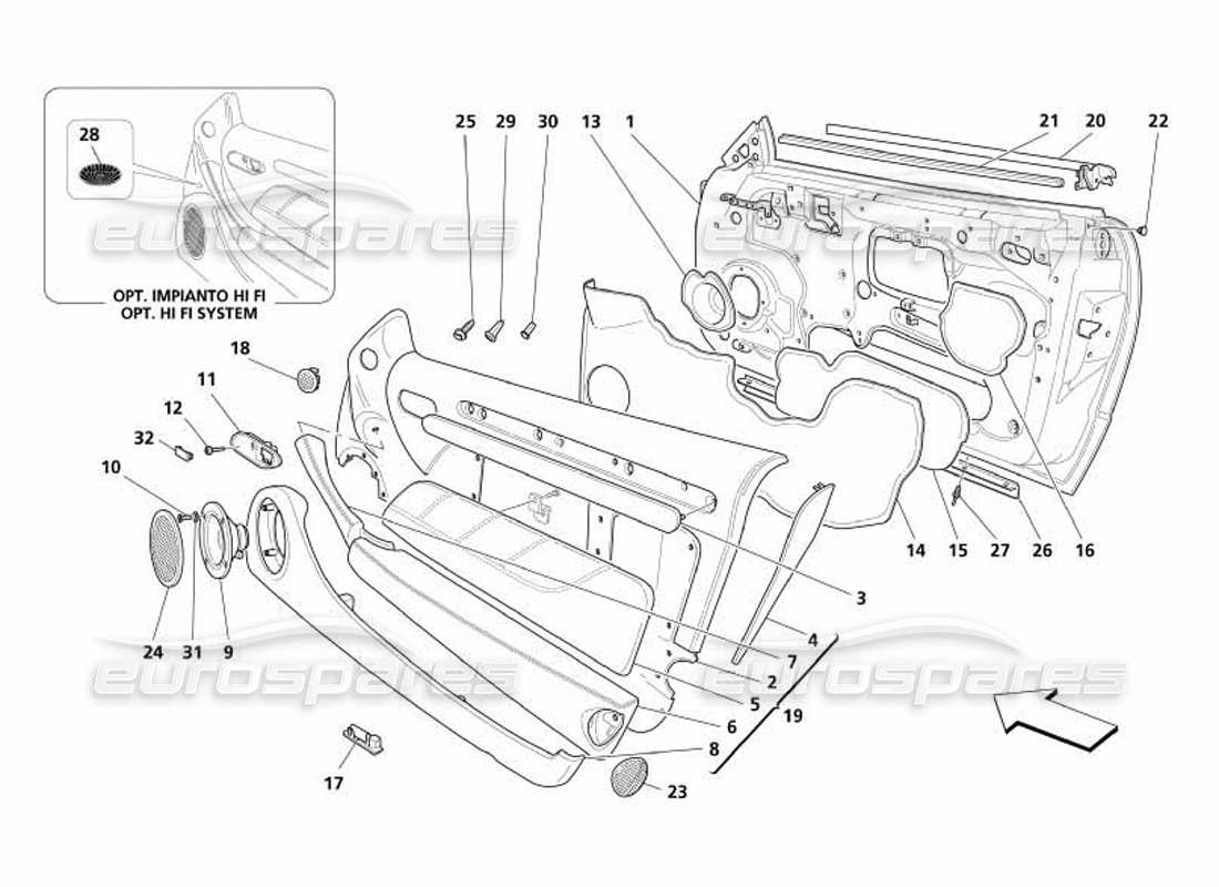 maserati 4200 coupe (2005) puertas - marcos y revestimientos diagrama de piezas