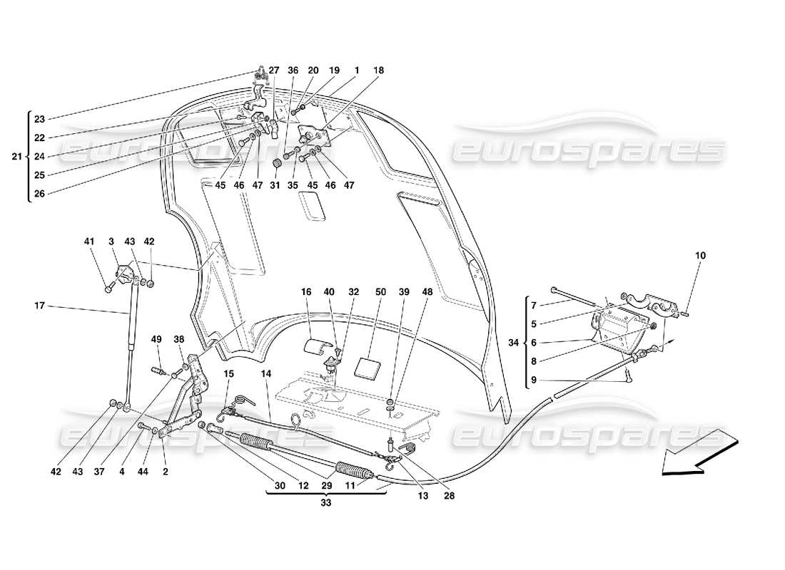 ferrari 456 gt/gta capó del motor diagrama de piezas