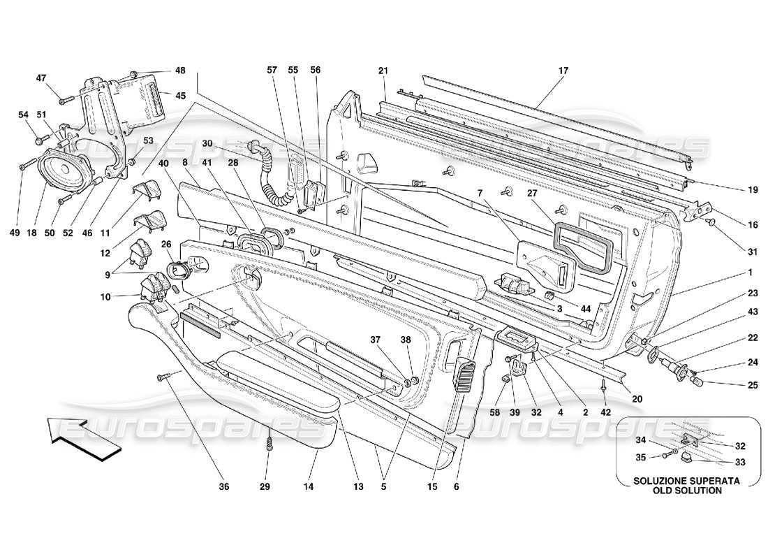 ferrari 456 gt/gta puertas - marcos y revestimientos diagrama de piezas