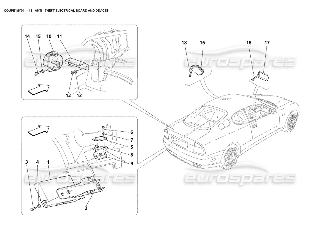 maserati 4200 coupe (2004) cuadros y dispositivos eléctricos antirrobo diagrama de piezas