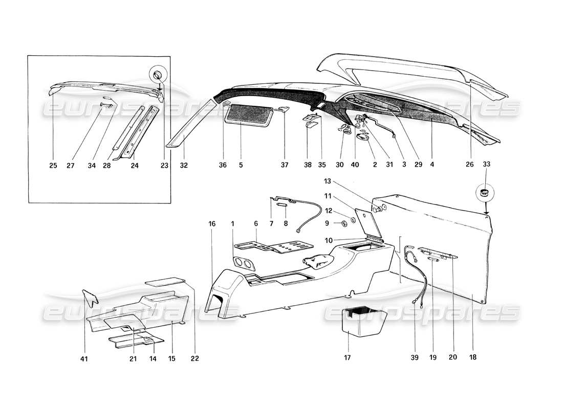 ferrari 308 quattrovalvole (1985) túnel y techo diagrama de piezas