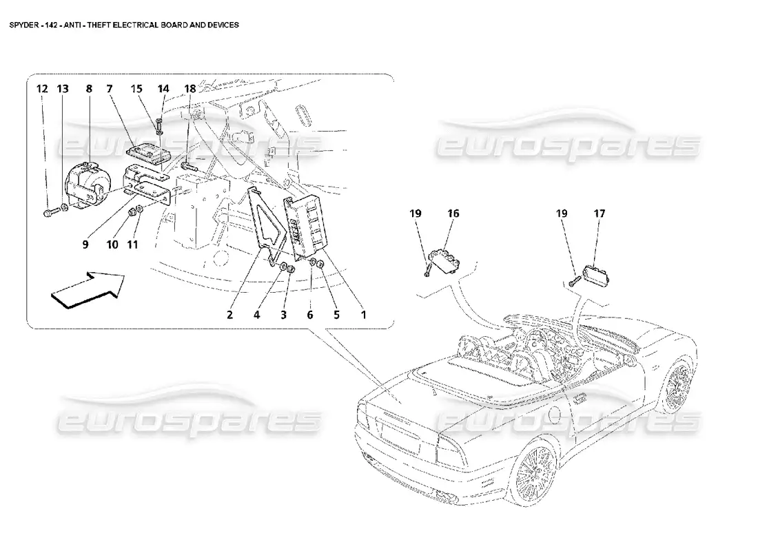 maserati 4200 spyder (2002) cuadros y dispositivos eléctricos antirrobo diagrama de piezas